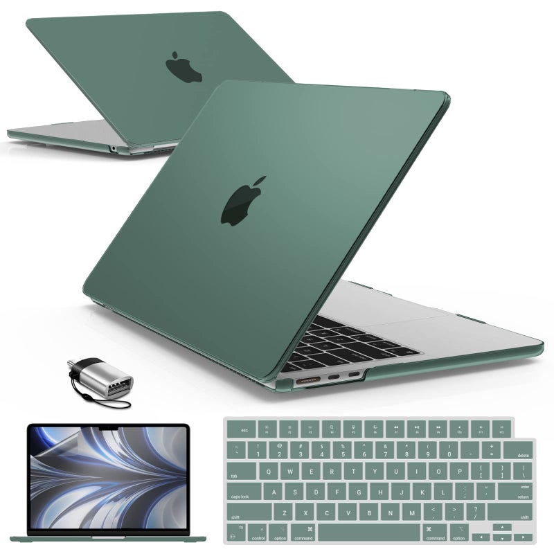آي بينزر IBenzER متوافق مع حافظة 2025 2024 2023 2022 MacBook Air 13 بوصة M4 A3240 M3 A3113 M2 A2681 حافظة صلبة وغطاء لوحة مفاتيح وشاشة فيلم ونوع C لجهاز Mac Air 13.6 Midnight Green KK-MTGN+2TC - Image 1